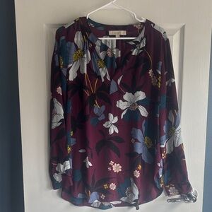 Ann Taylor Loft Burgundy Floral Blouse